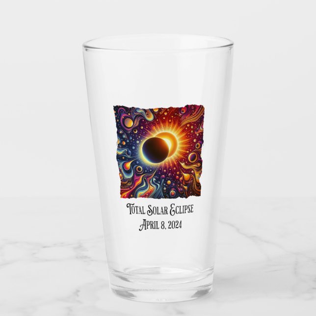 Total Eclipse 2024 Retro Groovy 60's 70's vibe Glass (Front)