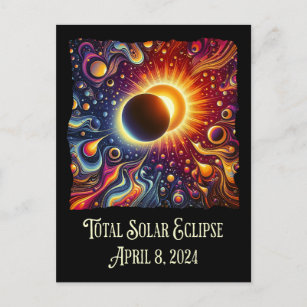 Total Eclipse 2024 Retro Groovy 60's 70's vibe Postcard