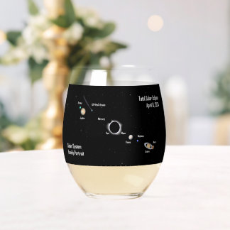 Total Eclipse 2024 Solar System Family Portrait Stemless Wine Glass