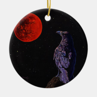Total Lunar Eclipse Crow Raven Painting Art Ceramic Tree Decoration