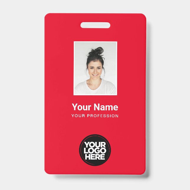Total Red Employee Photo, Bar Code, Logo, Name ID Badge (Front)
