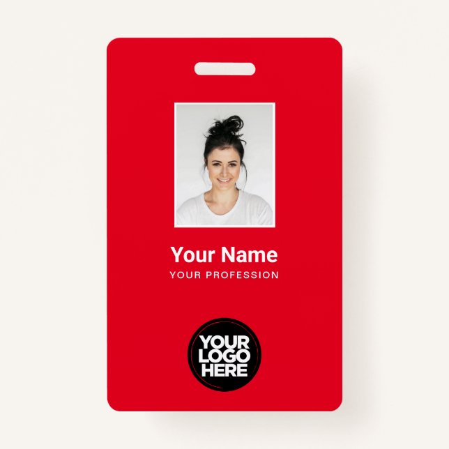 Total Red Employee Photo, Bar Code, Logo, Name ID Badge (Front)