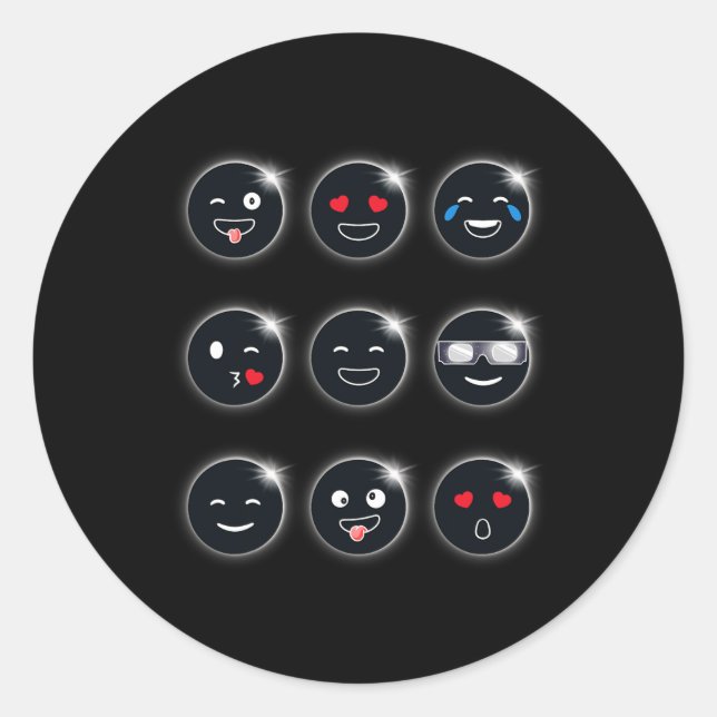 Total Solar Eclipse 04.08.2024 Silly Faces Fun Boy Classic Round Sticker (Front)