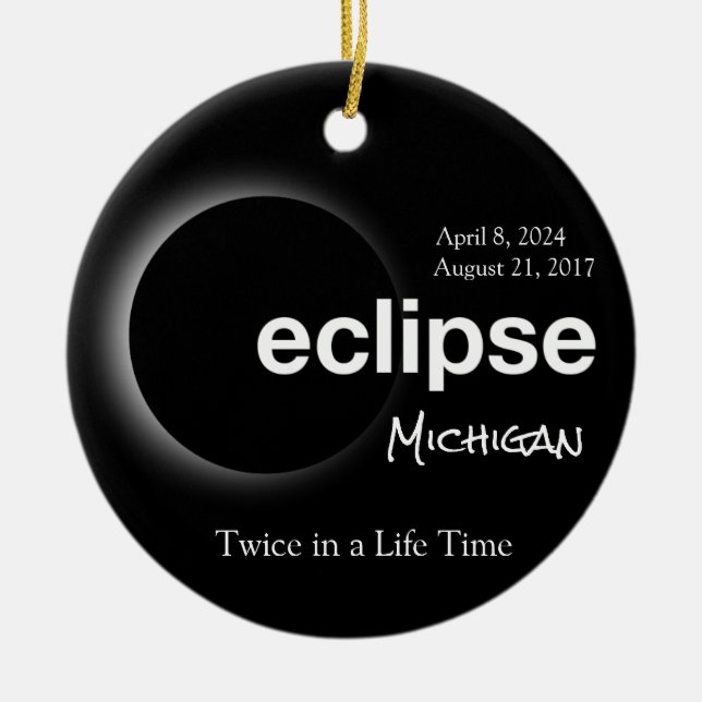 Total Solar Eclipse 2017 2024 - Michigan Ceramic Tree Decoration (Front)