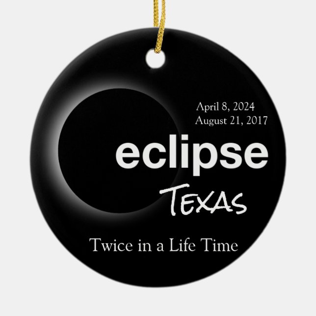 Total Solar Eclipse 2017 2024 - Texas Ceramic Tree Decoration (Front)