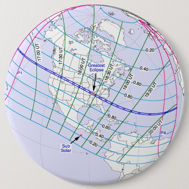 Total Solar Eclipse 2017 Global Path 6 Cm Round Badge (Front)