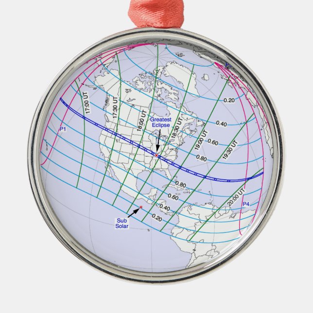 Total Solar Eclipse 2017 Global Path Metal Tree Decoration (Front)