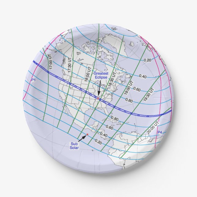 Total Solar Eclipse 2017 Global Path Paper Plate (Front)
