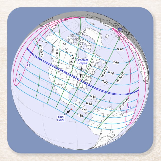 Total Solar Eclipse 2017 Global Path Square Paper Coaster (Front)