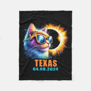 Total Solar Eclipse 2024 Cat Solar Eclipse Gles Fleece Blanket