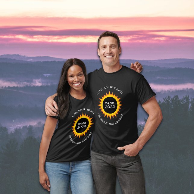 Total Solar Eclipse 2024 Custom City New Hampshire T-Shirt (Customize with your location, or edit text as required)
