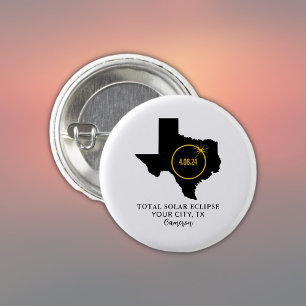 Total Solar Eclipse 2024 Custom Name, City Texas 3 Cm Round Badge