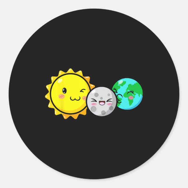 Total Solar Eclipse 2024 Cute Kawaii Fun Astronomy Classic Round Sticker (Front)