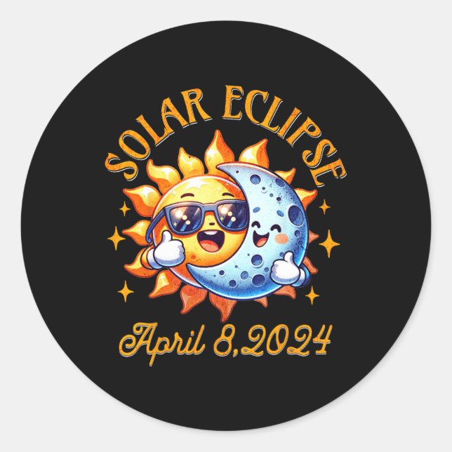 Total Solar Eclipse 2024 Cute Solar Eclipse Kids T Classic Round Sticker (Front)