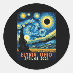 Total Solar Eclipse 2024 Elyria Ohio Starry Night Classic Round Sticker