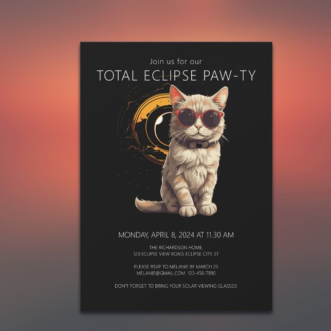Total Solar Eclipse 2024 Fun Cat Viewing Party Invitation (Add your details to customize your event)
