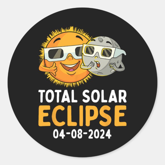 Total Solar Eclipse 2024 Glasses Fun Sun Moon Kids Classic Round Sticker (Front)
