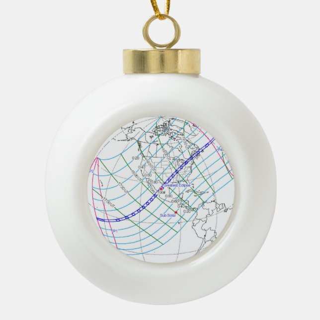 Total Solar Eclipse 2024 Global Path Ceramic Ball Christmas Ornament (Front)
