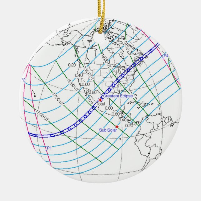 Total Solar Eclipse 2024 Global Path Ceramic Tree Decoration (Front)