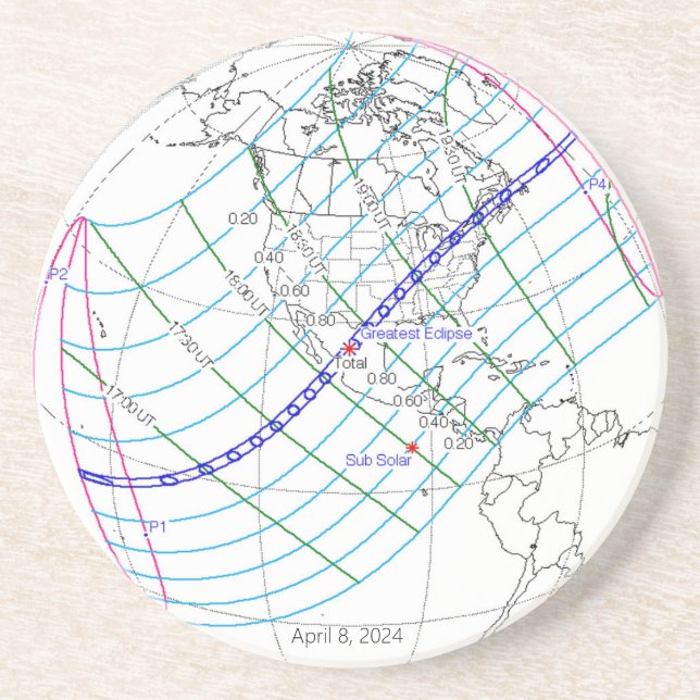 Total Solar Eclipse 2024 Global Path Coaster (Front)