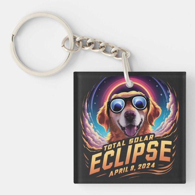 Total Solar Eclipse 2024 Golden Retriever Lover Key Ring (Front)