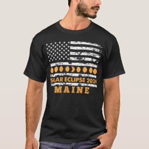 Total Solar Eclipse 2024 Maine America Usa Flag To T-Shirt
