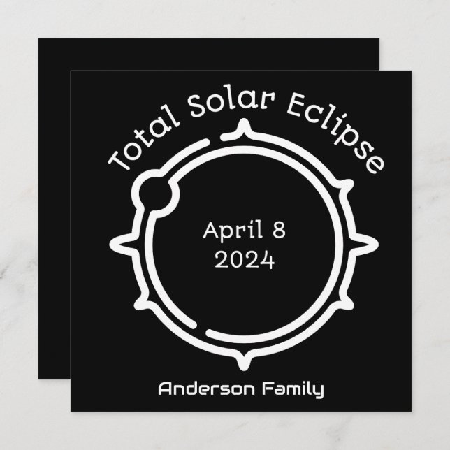 Total Solar Eclipse 2024 Modern Minimal Black Invitation (Front/Back)