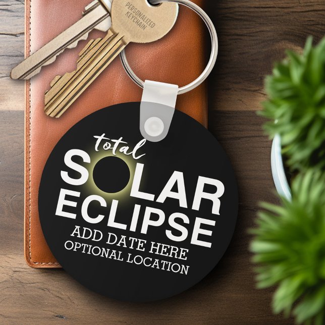 Total Solar Eclipse - 2024 or custom date Key Ring (Personalized Keychain - Solar Eclipse)
