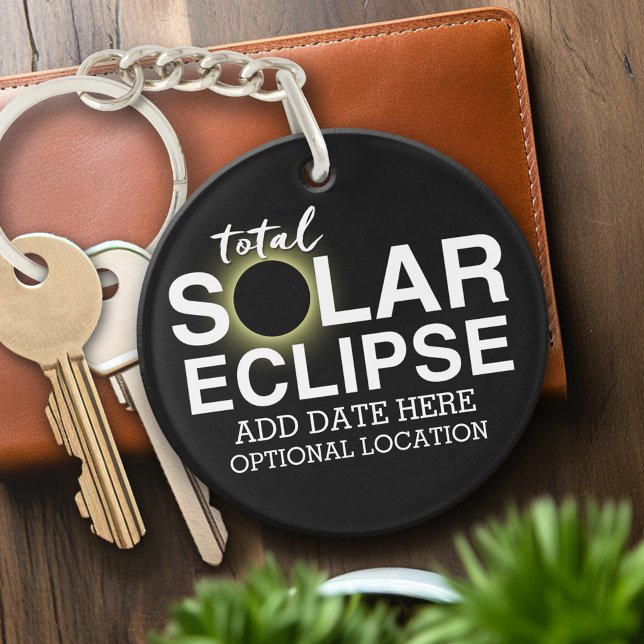 Total Solar Eclipse - 2024 or custom date Key Ring (Personalized Keychain - solar eclipse)