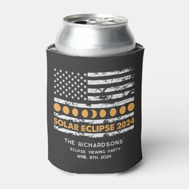 Total Solar Eclipse 2024 Personalised Patriotic Can Cooler (Can Front)