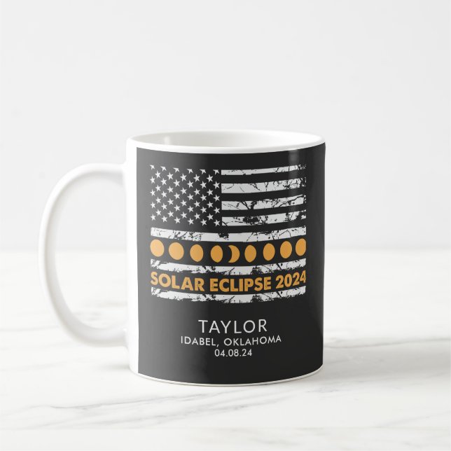 Total Solar Eclipse 2024 Personalised Patriotic Coffee Mug (Left)