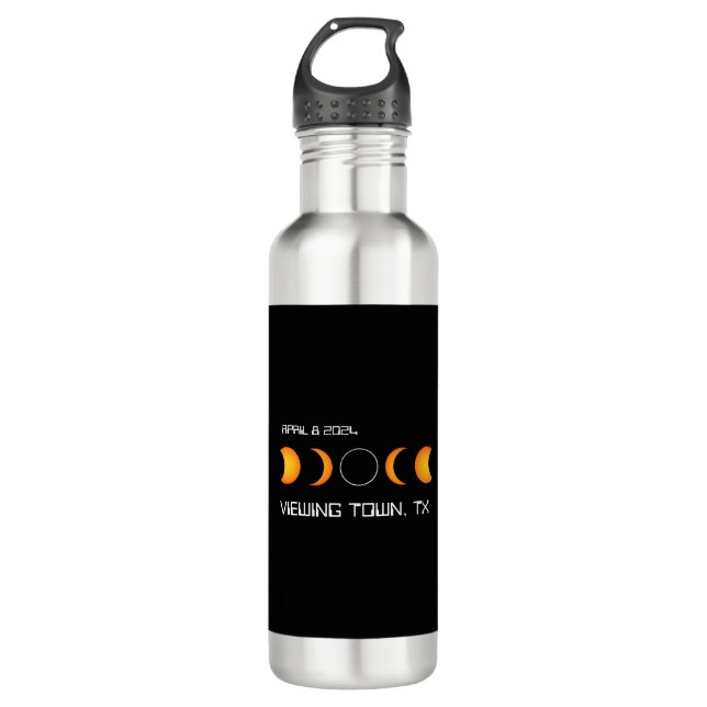 Total Solar Eclipse 2024 Personalised Town Memory 710 Ml Water Bottle (Front)