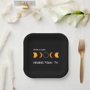 Total Solar Eclipse 2024 Personalised Town State Paper Plate