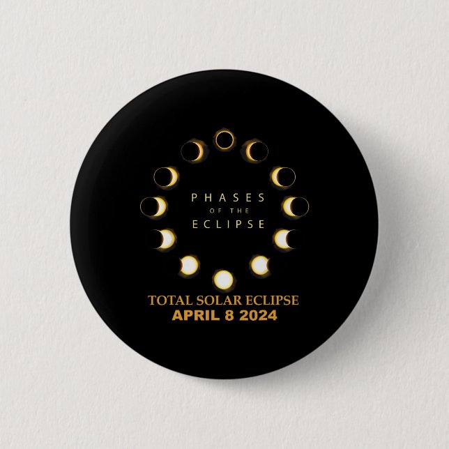 Total Solar Eclipse 2024 Phases April 8th  6 Cm Round Badge (Front)