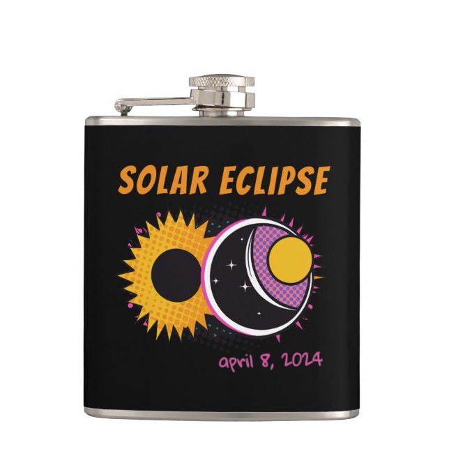 Total solar eclipse 2024 pop art design hip flask (Front)