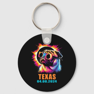 Total Solar Eclipse 2024 Pug Dog With Gles Key Ring