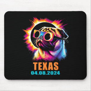 Total Solar Eclipse 2024 Pug Dog With Gles Mouse Mat
