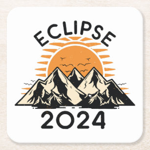 Total Solar Eclipse 2024 Square Paper Coaster