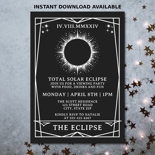 Total Solar Eclipse 2024 Tarot Viewing Party Invitation (Mystical tarot style invitation for an eclipse viewing party)