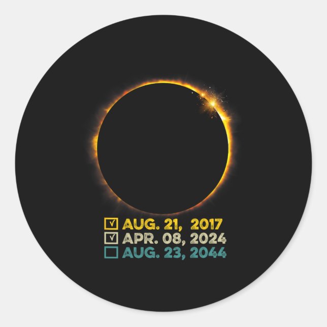 Total Solar Eclipse 2024 Totality Checklist 2017 2 Classic Round Sticker (Front)