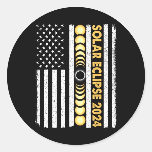 Total Solar Eclipse 2024 Totality Phases US Americ Classic Round Sticker (Front)