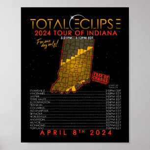 Total Solar Eclipse 2024 Tour Of Indiana April 8th Poster