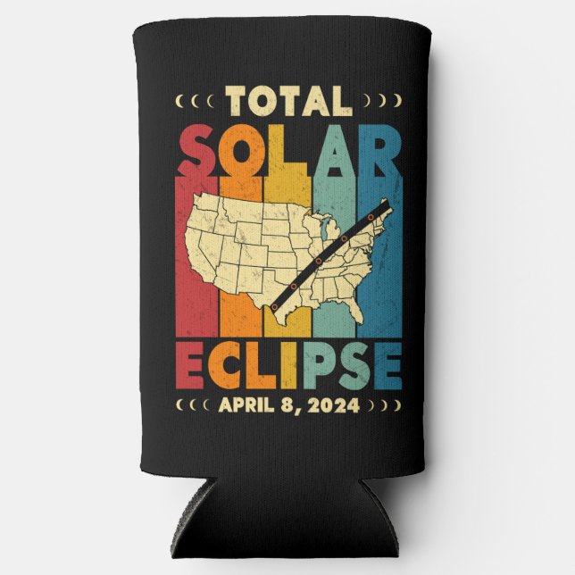 Total Solar Eclipse 2024 USA Path of Totality Map Seltzer Can Cooler (Front)