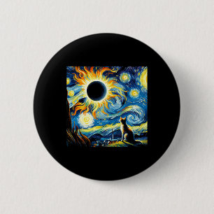 Total Solar Eclipse 2024 Van Gogh Starry Night Cat 6 Cm Round Badge