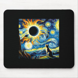 Total Solar Eclipse 2024 Van Gogh Starry Night Cat Mouse Mat