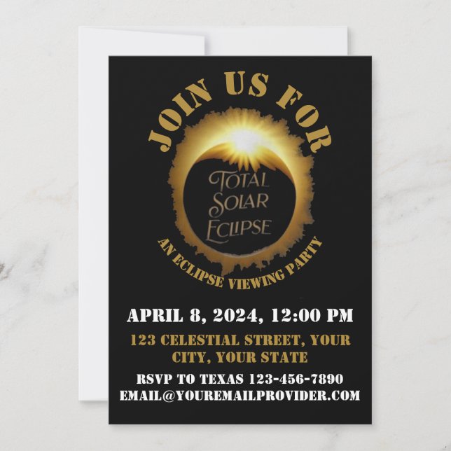 Total Solar Eclipse 2024 Viewing Party Invitation (Front)