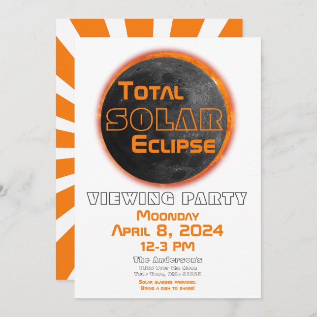 Total Solar Eclipse 2024 Viewing Party Moon Sun Invitation (Front/Back)