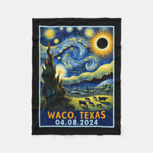 Total Solar Eclipse 2024 Waco Texas Van Gogh Starr Fleece Blanket