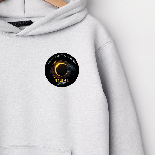 Total Solar Eclipse 2024 Your City State Black  6 Cm Round Badge (Creator Uploaded)