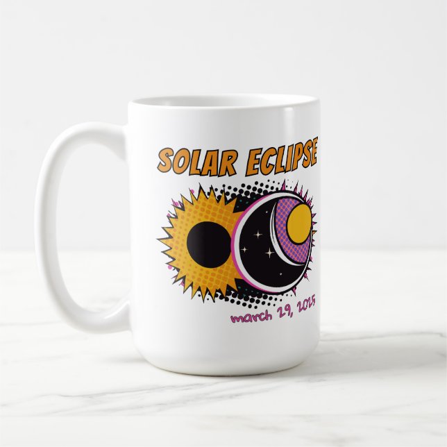 Total solar eclipse 2025 pop art design coffee mug (Left)